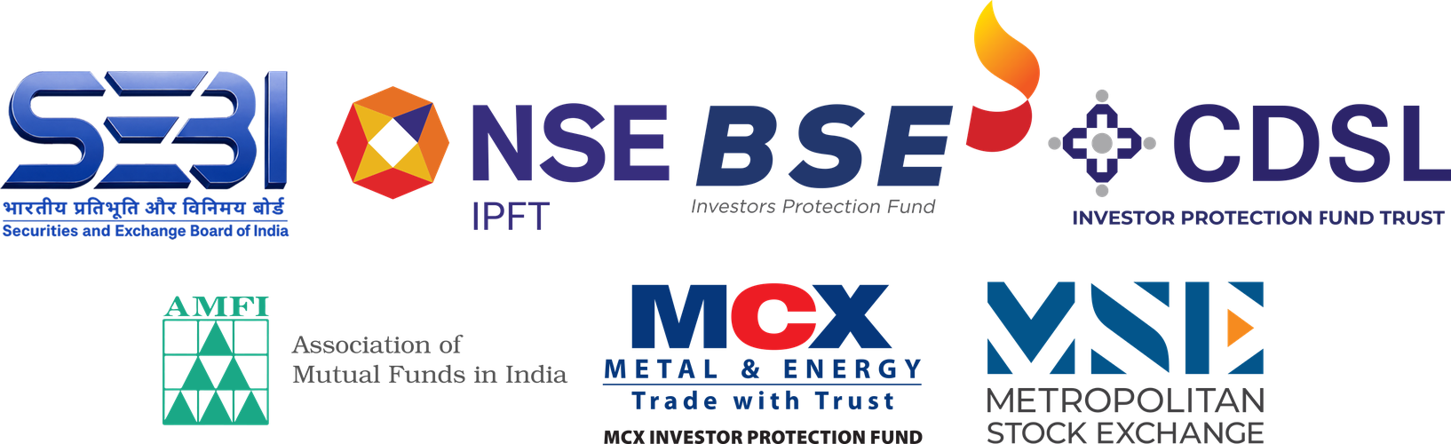 SEBI, NSE IPFT, BSE Investors Protection Fund, CDSL Investor Protection Fund Trust, AMFI, MCX Investor Protection Fund and Metropolitan Stock Exchange